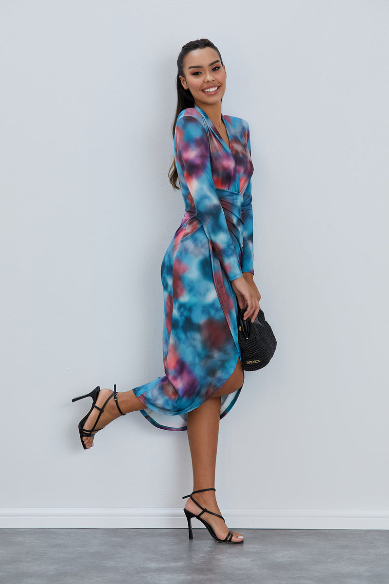 Forever Long Sleeve Wrap Midi Dress