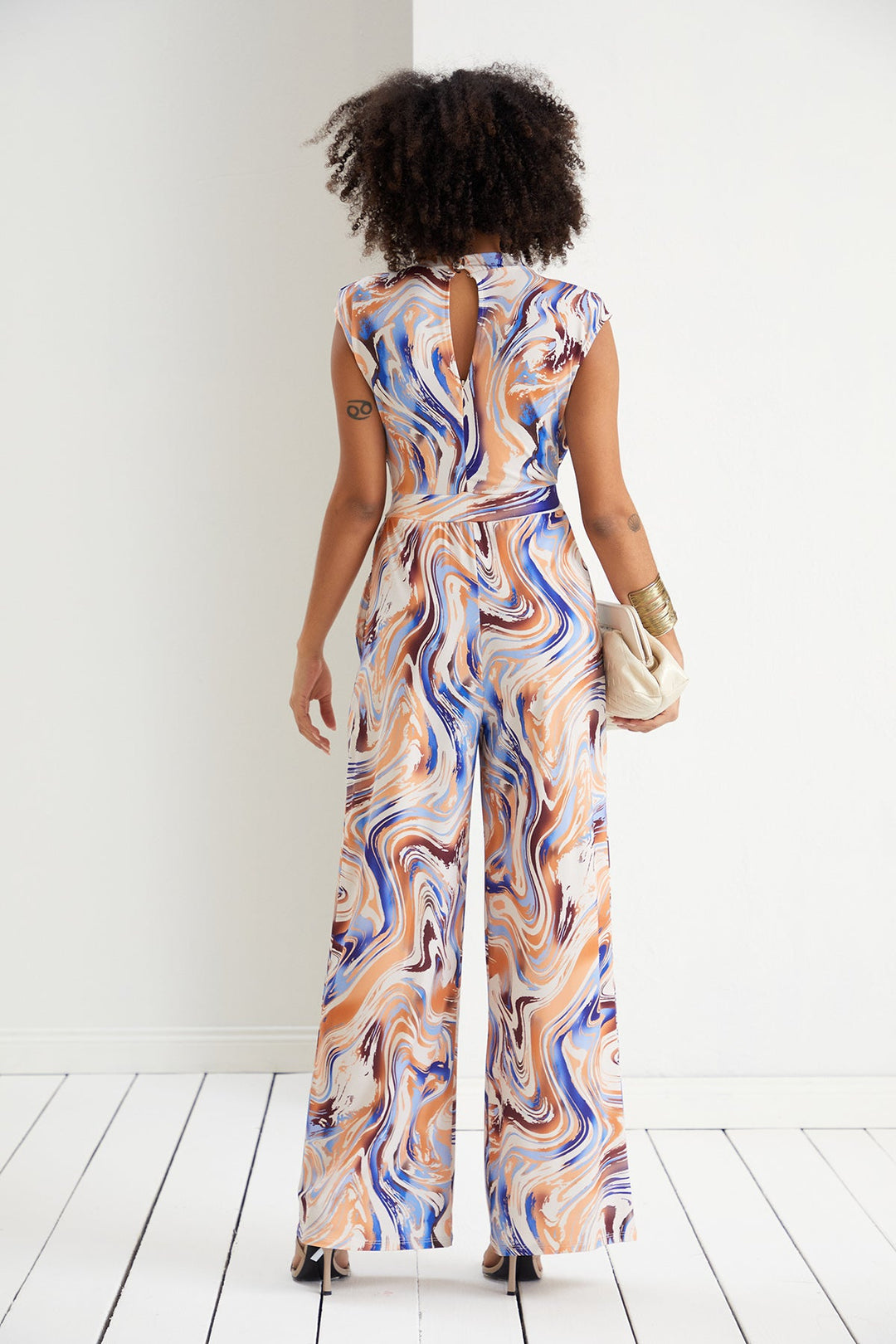 Sarry High neck Jumpsuit in Blue print - jqwholesale.com
