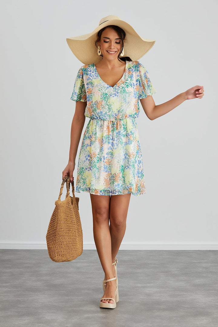 Floral print White Mini Dress - jqwholesale.com