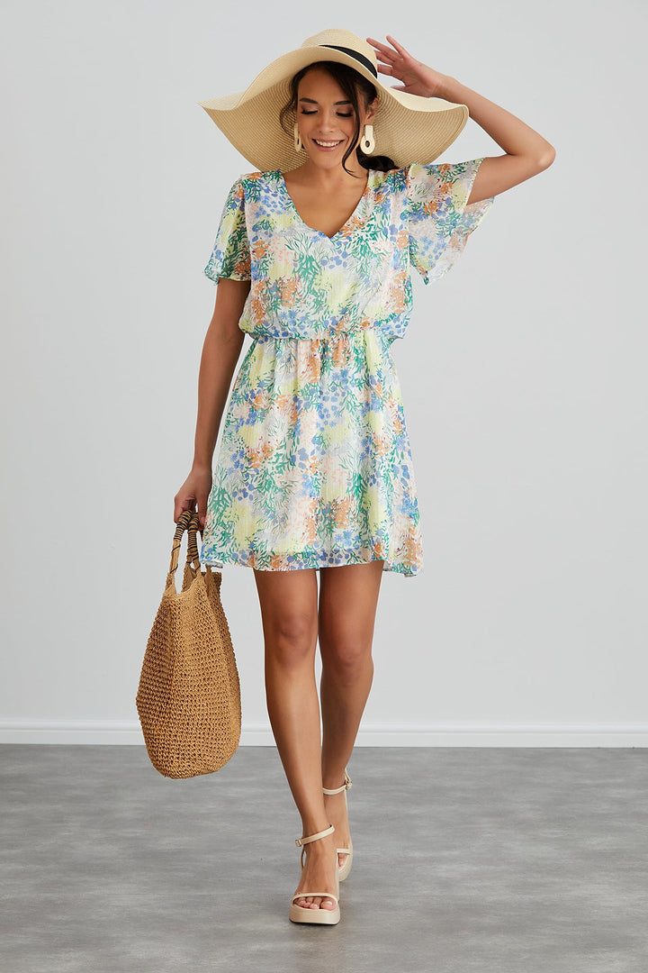 Floral print White Mini Dress - jqwholesale.com