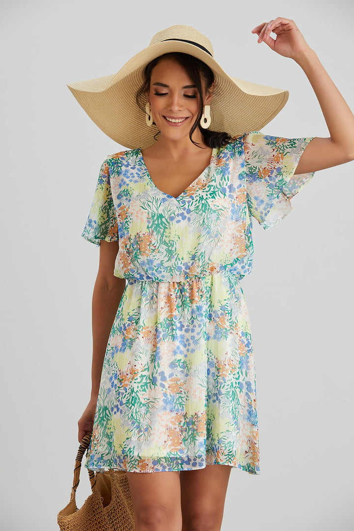 Floral print White Mini Dress - jqwholesale.com