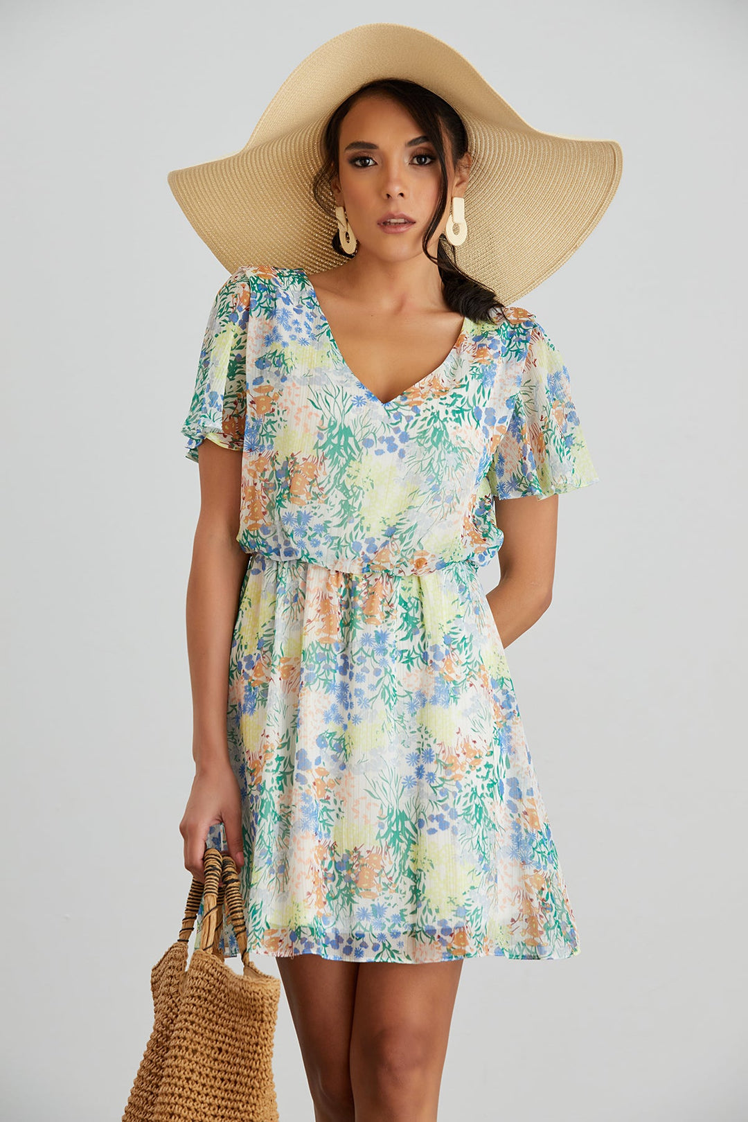 Floral print White Mini Dress - jqwholesale.com