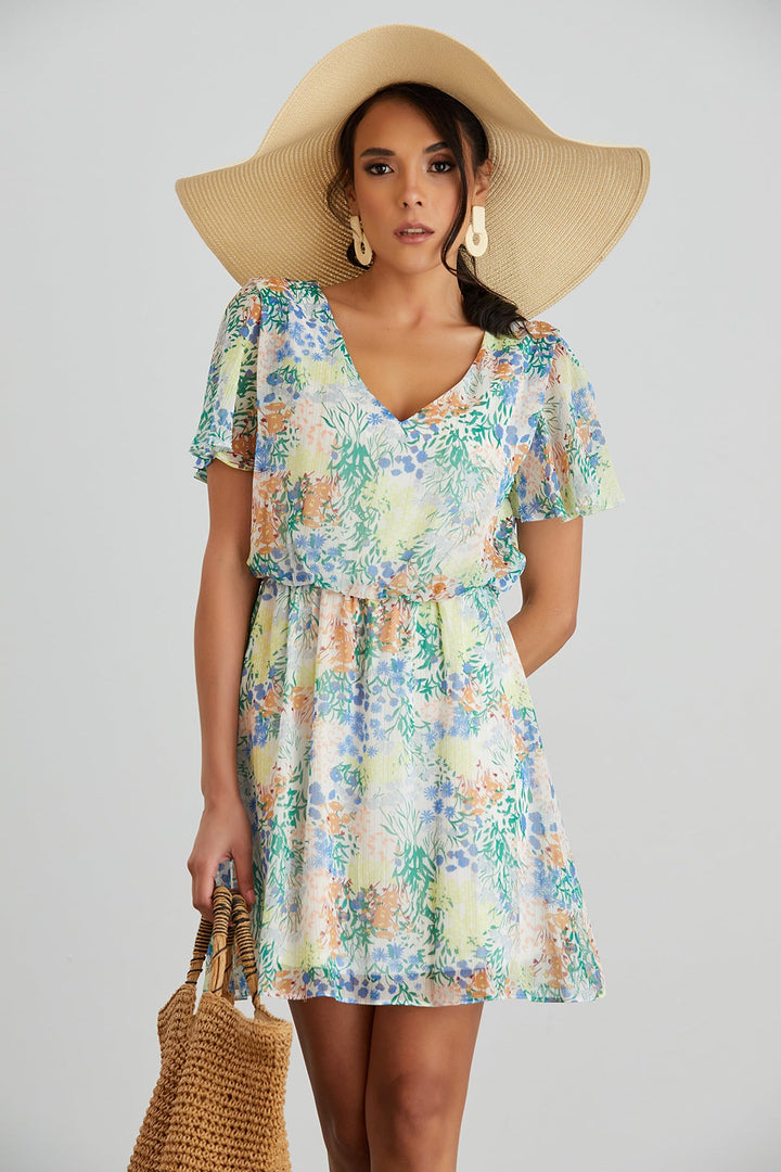 Floral print White Mini Dress - jqwholesale.com