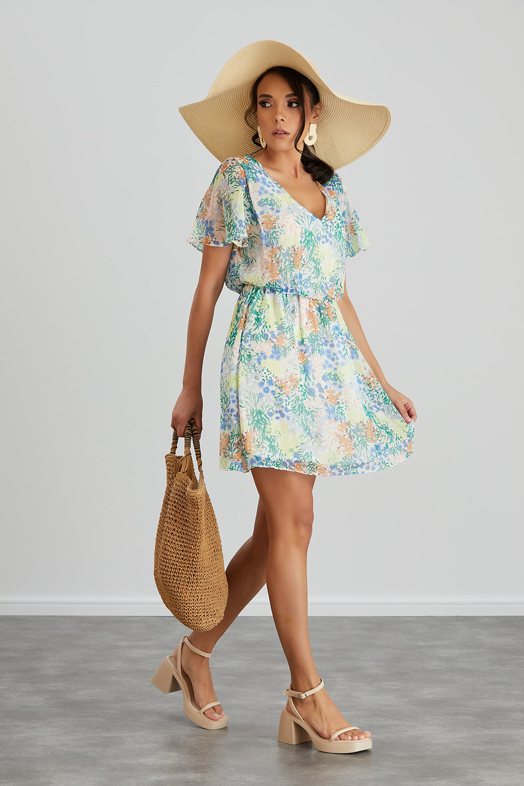 Floral print White Mini Dress - jqwholesale.com