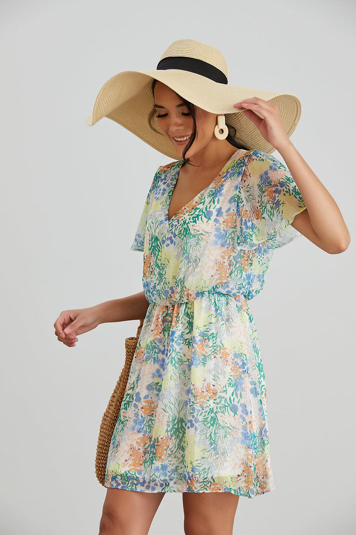 Floral print White Mini Dress - jqwholesale.com