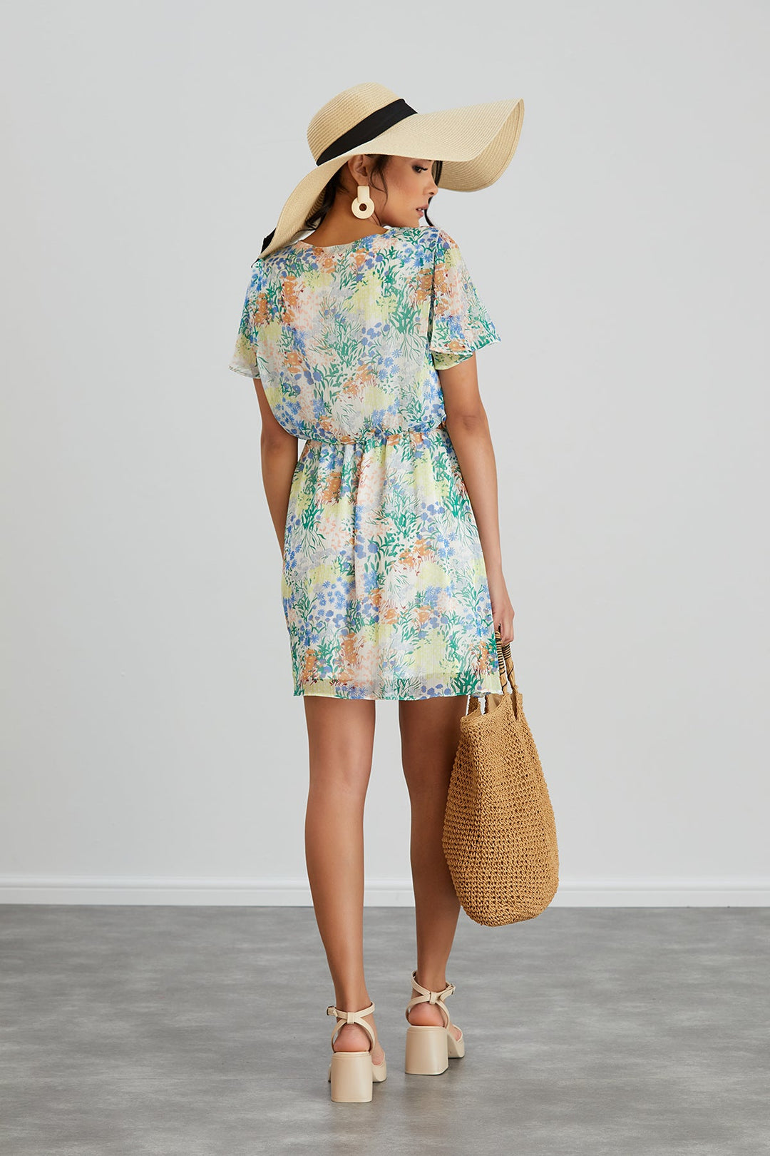 Floral print White Mini Dress - jqwholesale.com