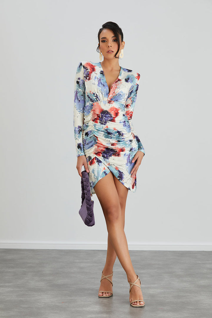 Silk Blue Long Sleeve Mini Dress