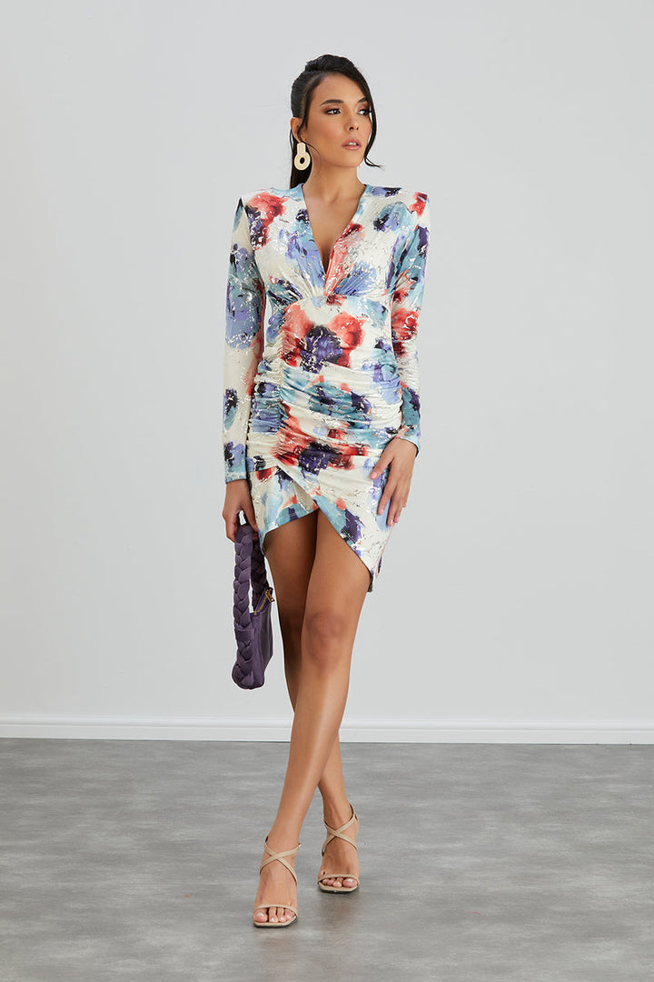 Silk Blue Long Sleeve Mini Dress