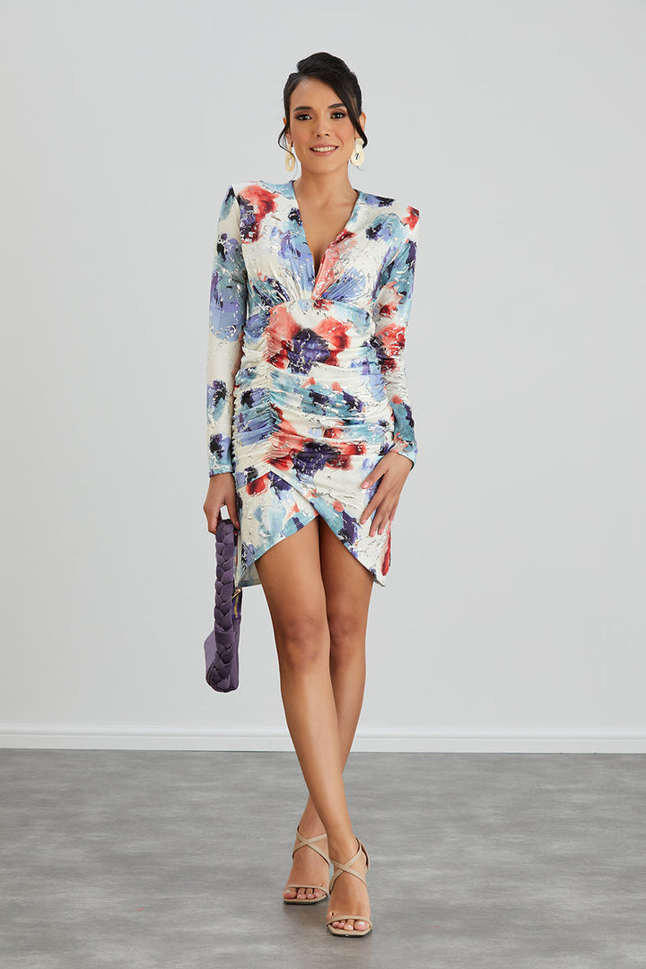 Silk Blue Long Sleeve Mini Dress