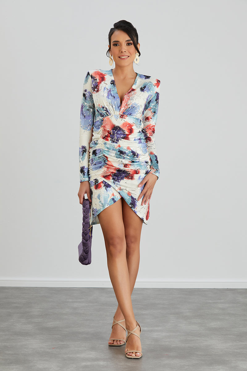 Silk Blue Long Sleeve Mini Dress