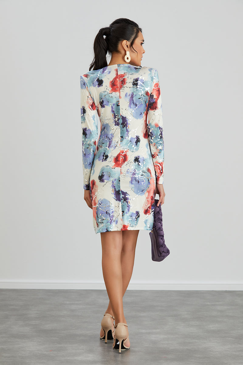 Silk Blue Long Sleeve Mini Dress