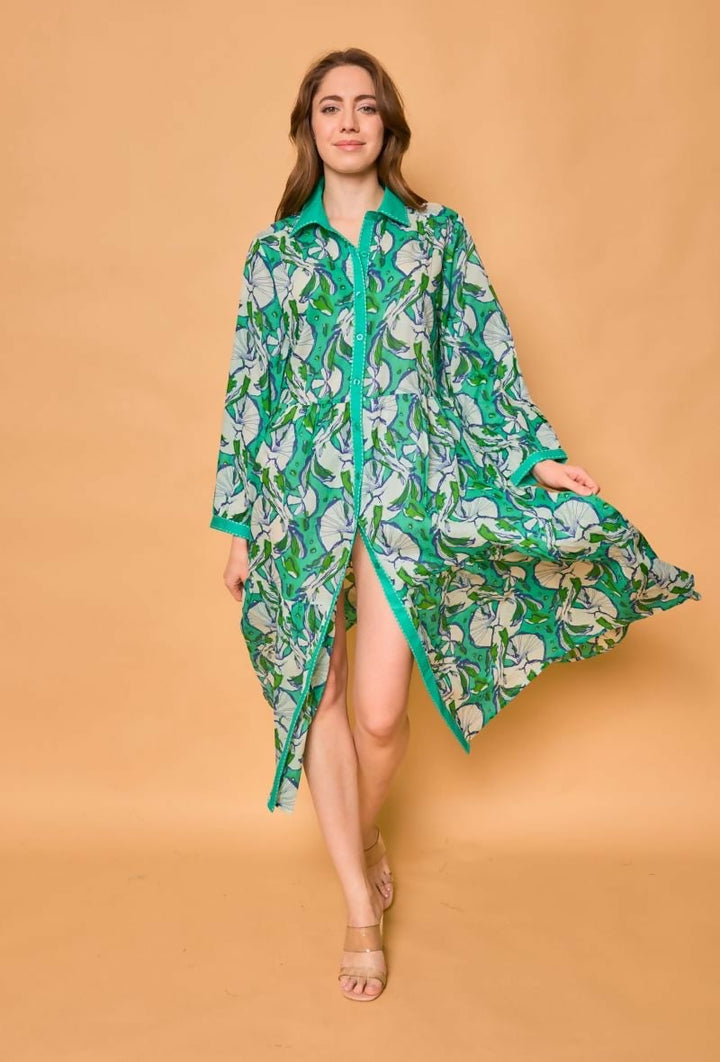 Copy of Cotton shirt dress - Turquoise