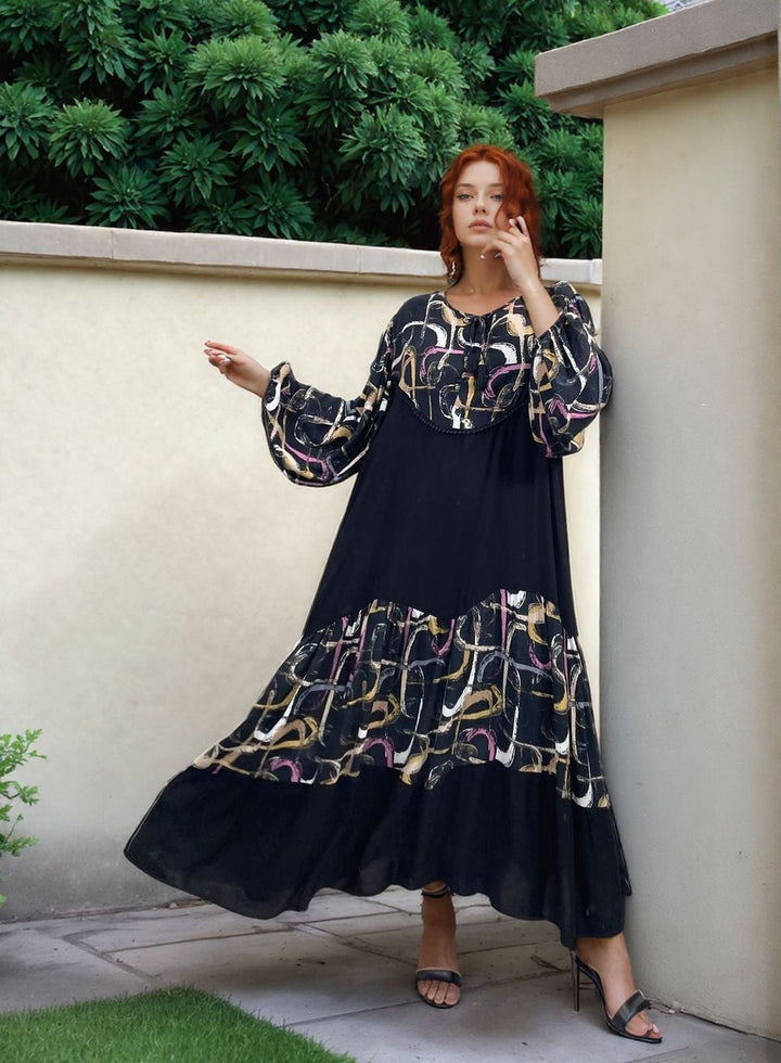 Abstract Panel Maxi Dress in Black