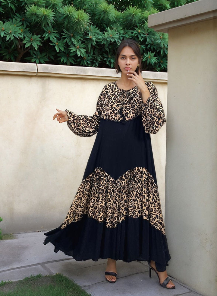 Abstract Panel Maxi Dress in Leopard Print