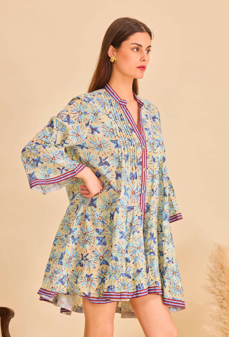 Short A-line dress in printed cotton- White