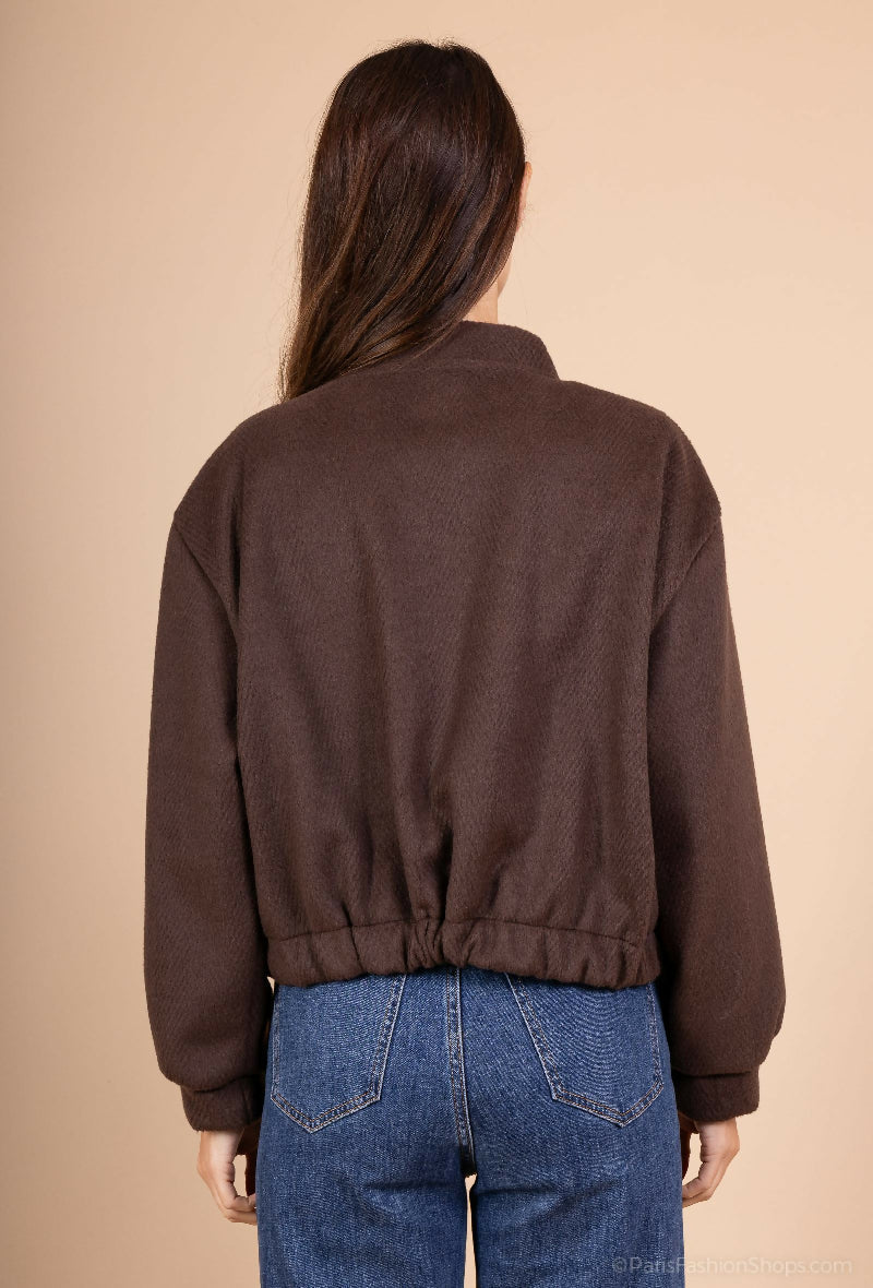 Short Suede-Look Jacket with Gold Buttons