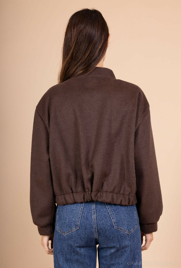 Short Suede-Look Jacket with Gold Buttons