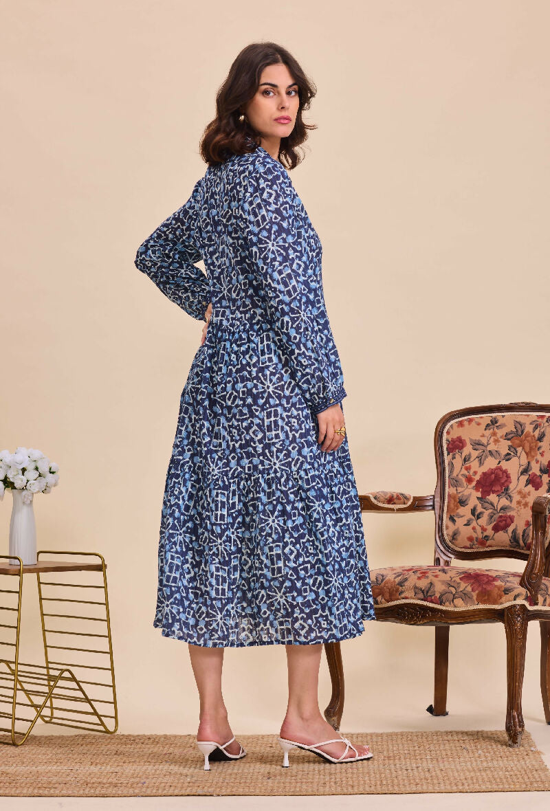 Mid-length cotton shirt dress - Navy