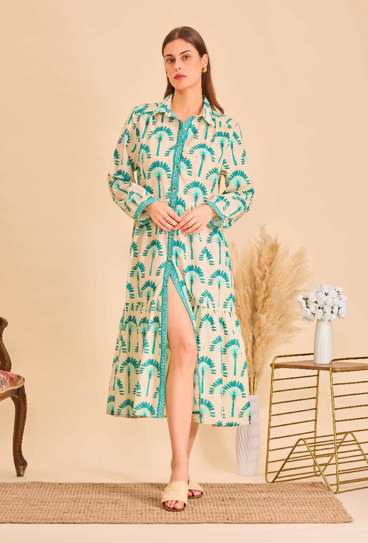 Mid-length bohemian cotton dress - Green