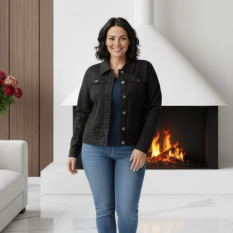 Black Voggo Cotton Bi-stretch Denim Jacket (5p.pack) - jqwholesale.com