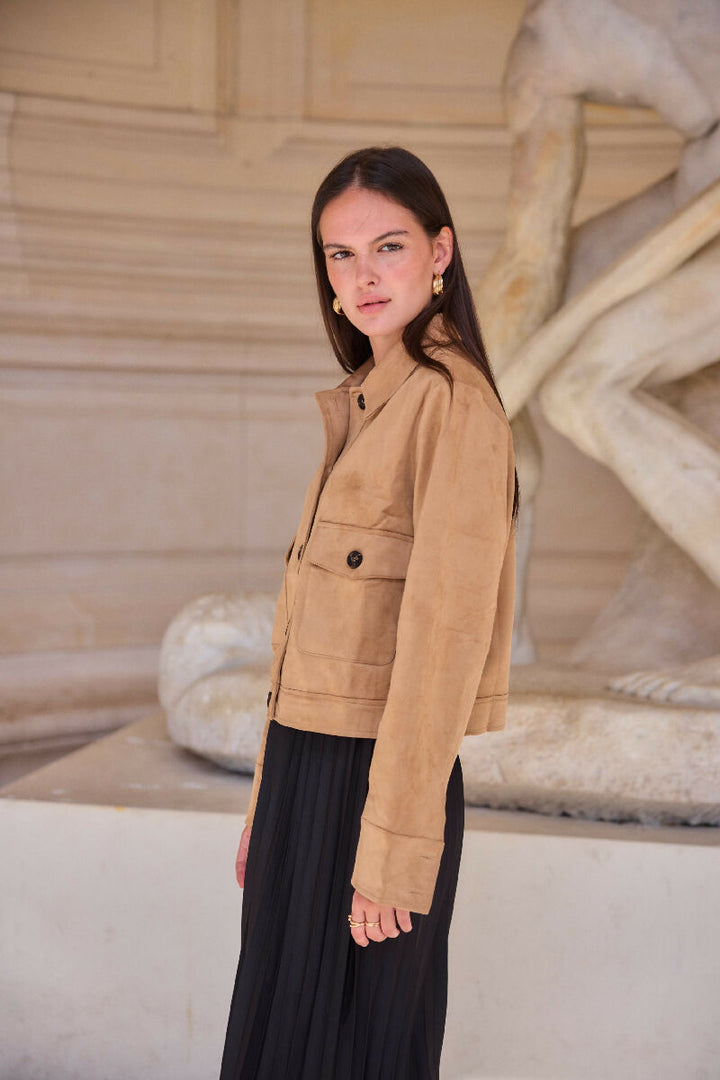 (3P.Pack) Short suede jacket - Beige - jqwholesale.com