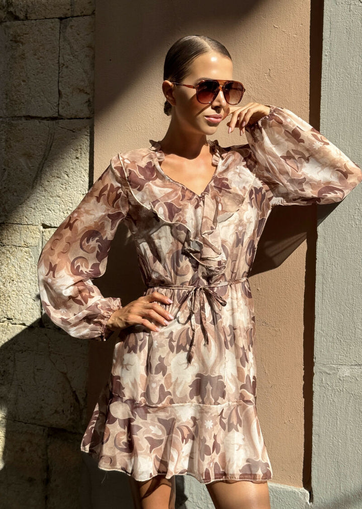 Floral Ruffle Mini Dress with Tie Waist