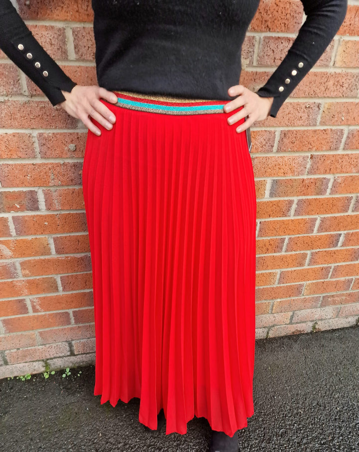 Pleated MAXI Skirt with Rainbow Elasticated Waistband - jqwholesale.com