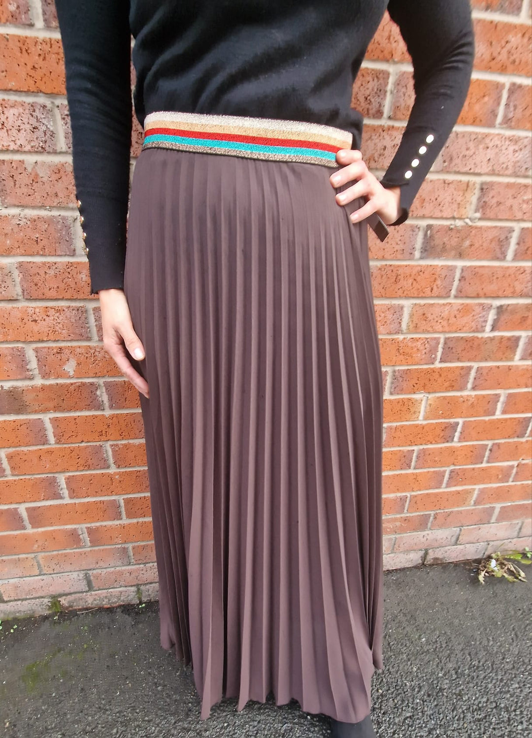 Pleated MAXI Skirt with Rainbow Elasticated Waistband - jqwholesale.com