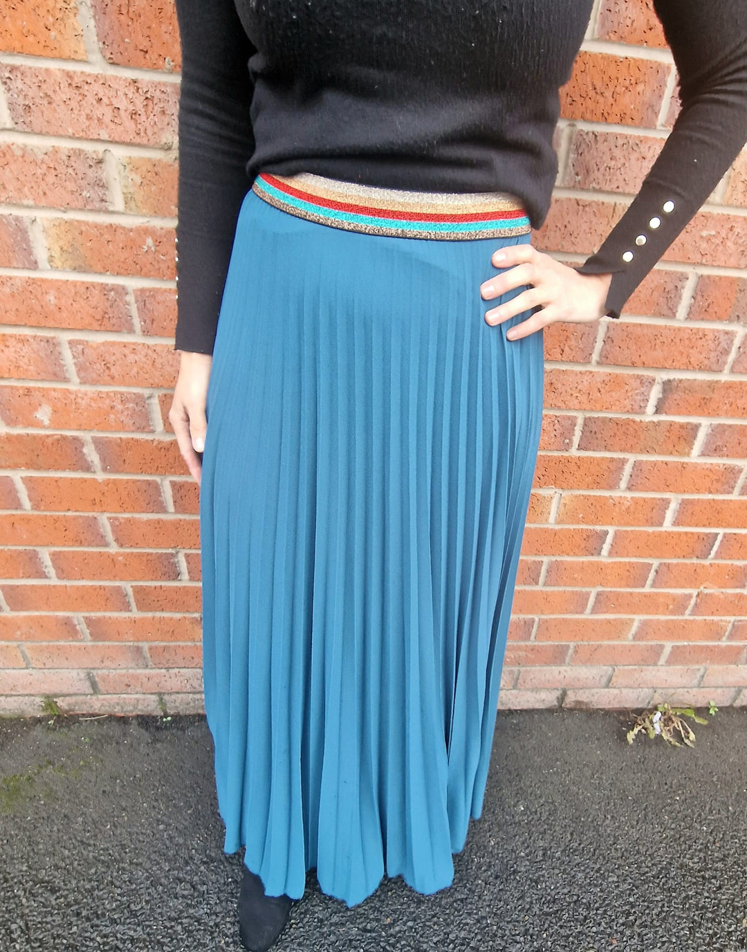 Pleated MAXI Skirt with Rainbow Elasticated Waistband - jqwholesale.com