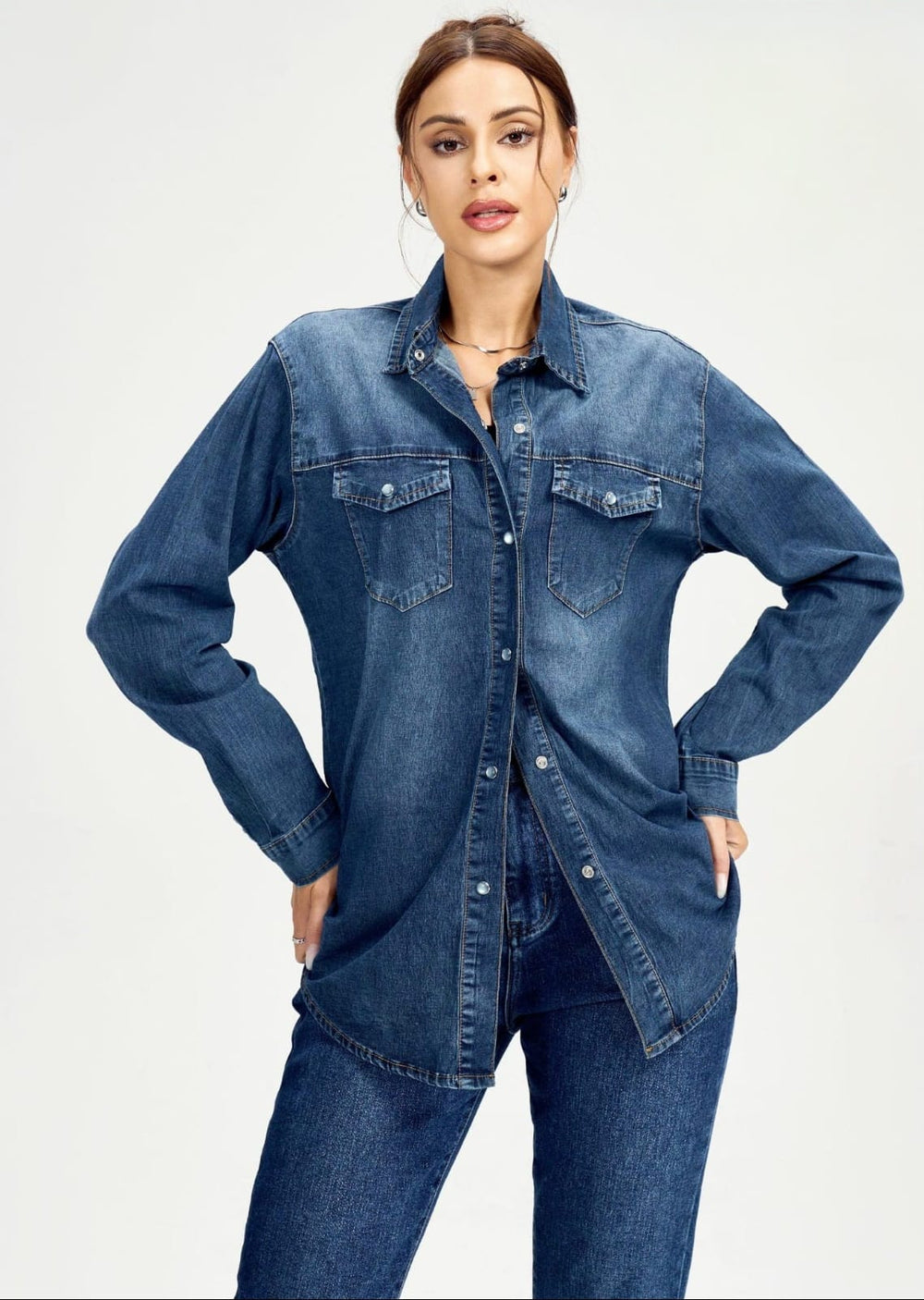 (3P. PACK) Vintage Cotton Denim Pearl Shirt - jqwholesale.com