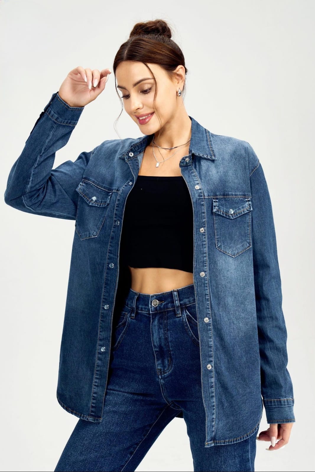 (3P. PACK) Vintage Cotton Denim Pearl Shirt - jqwholesale.com
