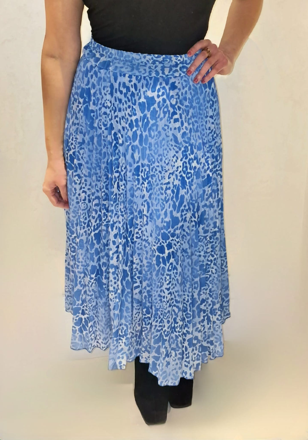 Two Tone Animal Print Pleated Midi Skirt - jqwholesale.com