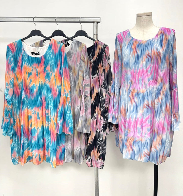 Fiona Retro Print Smock Pleated Midi Dress - jqwholesale.com