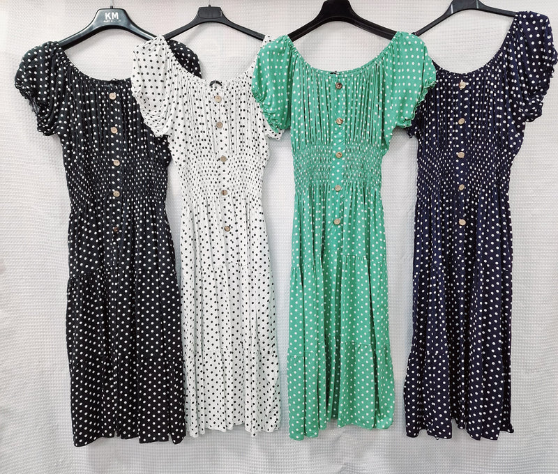 Polka Dot Bardot Midi Dress - jqwholesale.com