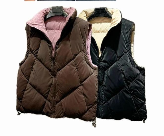 (4p.pack) Plain Reversible Leather Look Gilet - jqwholesale.com