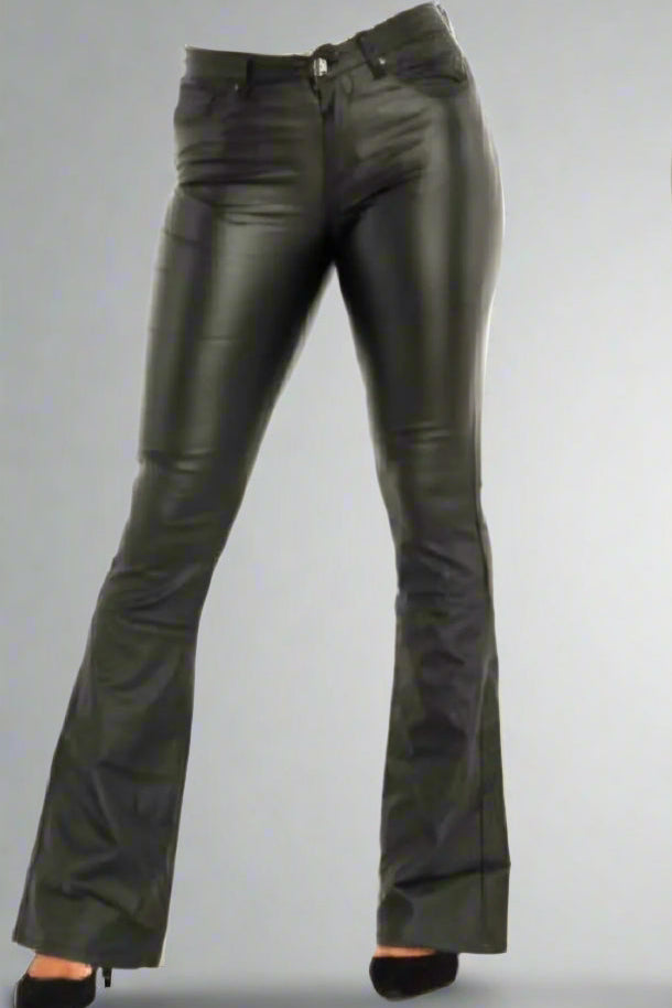 (5p.pack) Bootcut Flare Vegan Leather Jean - jqwholesale.com