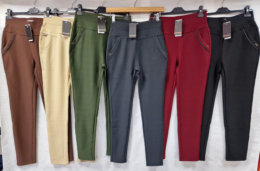 (5P. PACK) Stretch 2 Pocket Detail Trousers - jqwholesale.com