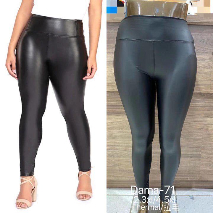 (3P.PACK) PLUS SIZE Leather Look High Waisted Leggings - jqwholesale.com