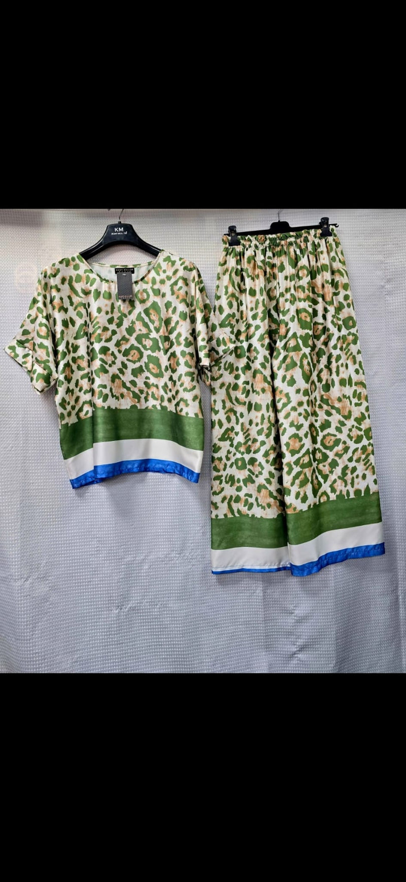 Silky Leopard Contrast Stripe Digital Print Two Piece Set - jqwholesale.com