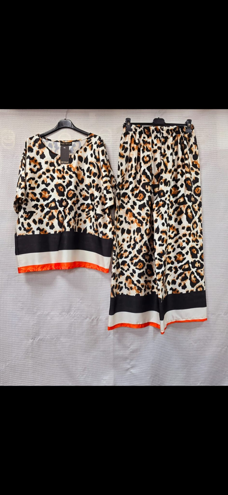 Silky Leopard Contrast Stripe Digital Print Two Piece Set - jqwholesale.com