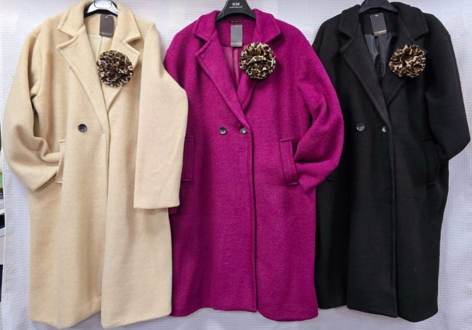 Soft Touch Leopard Ruffle Brooch Coat - jqwholesale.com