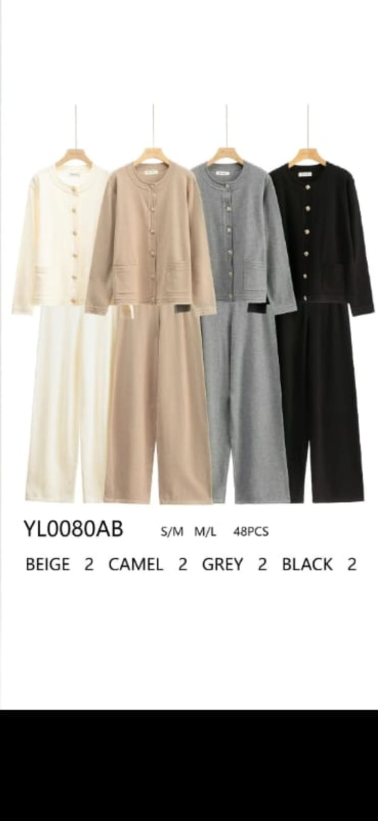 (2P. PACK) Gold Button Plain Two Piece Classic Co-ord - jqwholesale.com