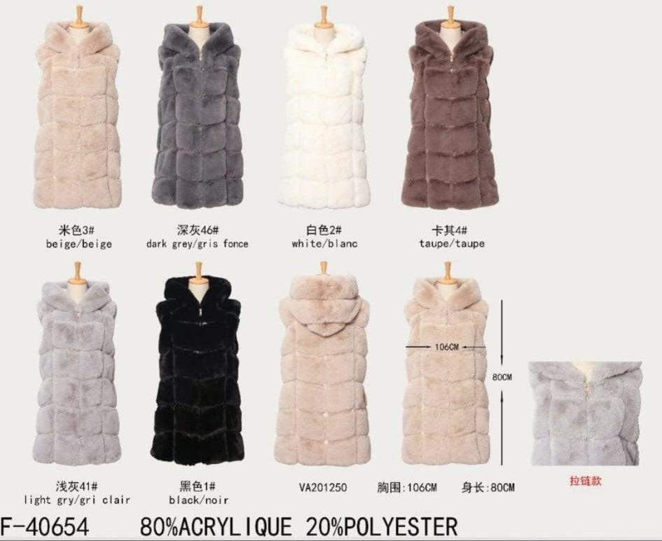 Hoody Faux Fur Zip Gilet - jqwholesale.com