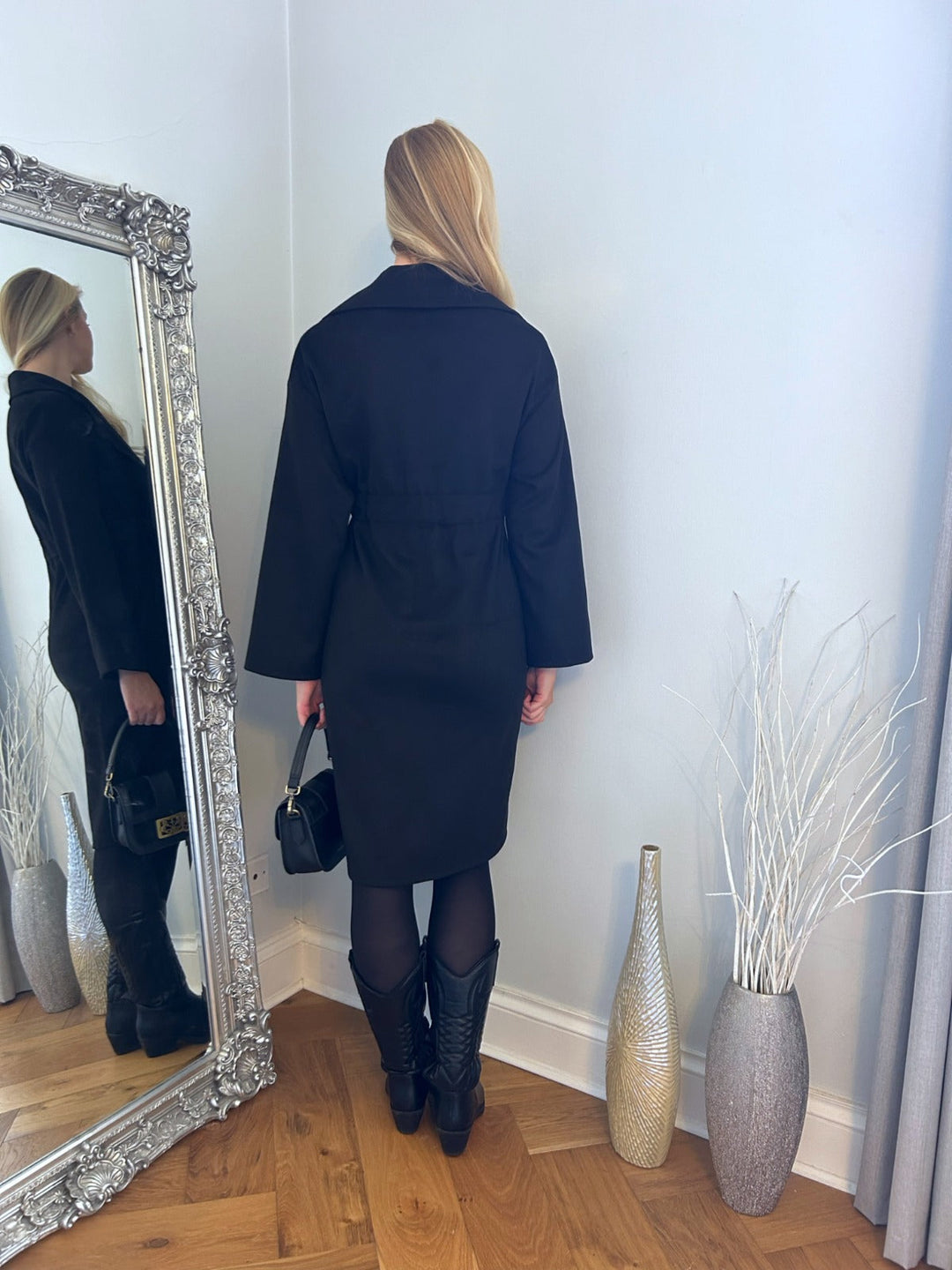 Suede Wrap Trench Coat in Black - jqwholesale.com