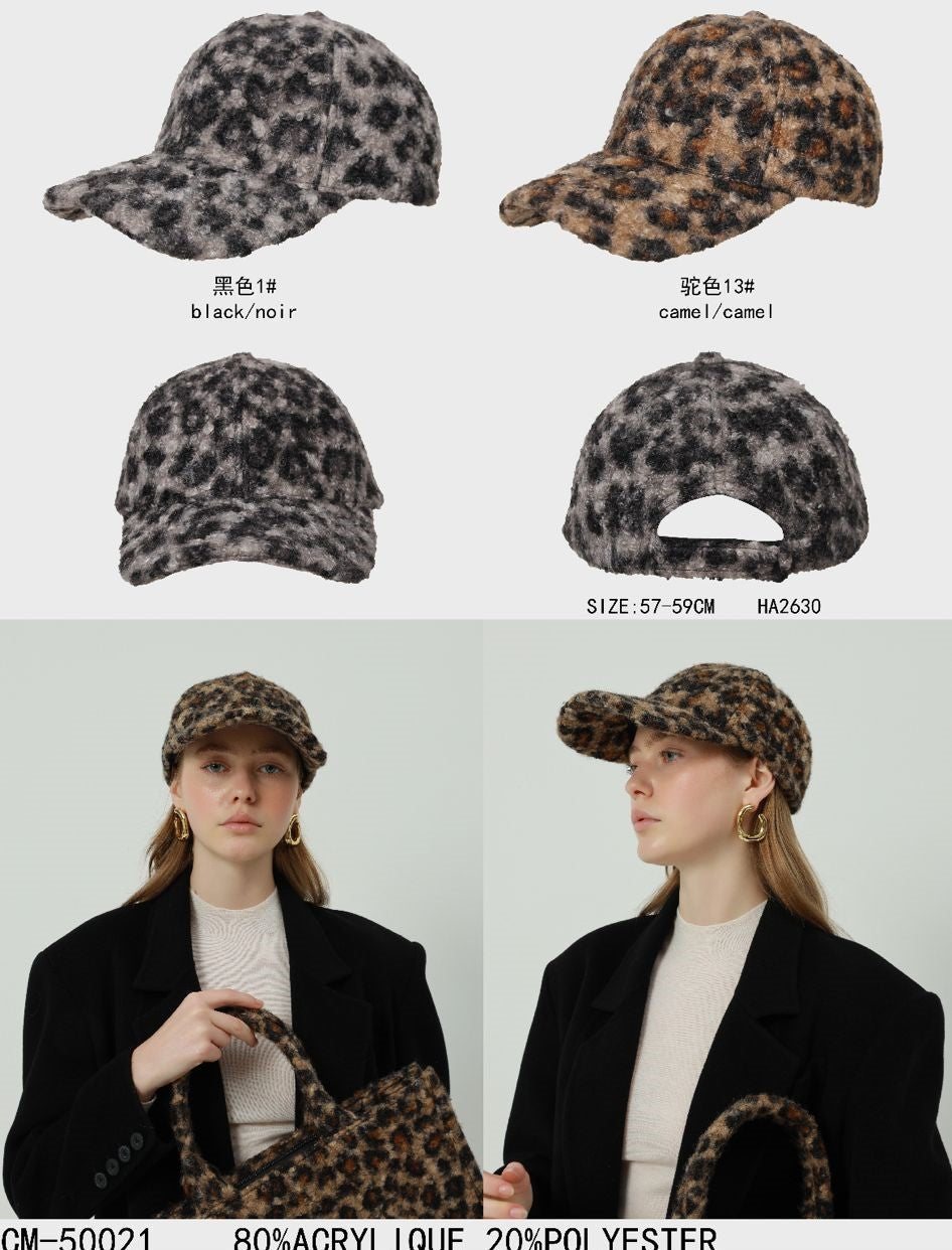 (2P.PACK) Boucle Leopard Print Baseball Cap Hat - jqwholesale.com