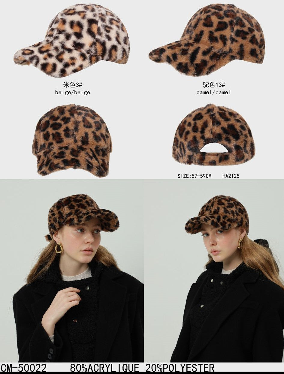 (2P.PACK) Leopard Fur Baseball Cap Hat - jqwholesale.com