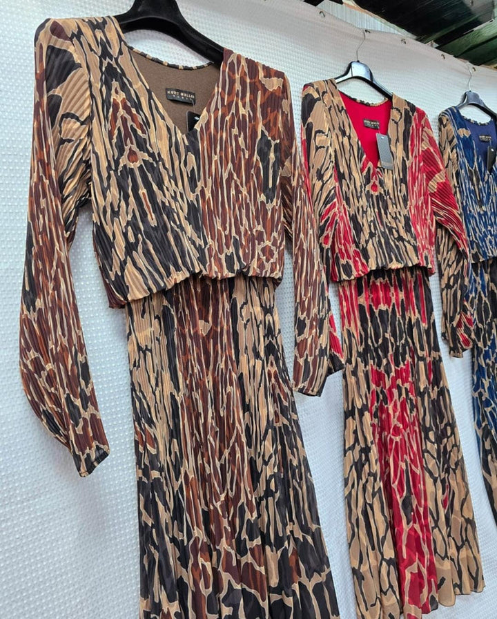 Karina Abstract Animal Print Plissee Layered Midaxi Dress - jqwholesale.com