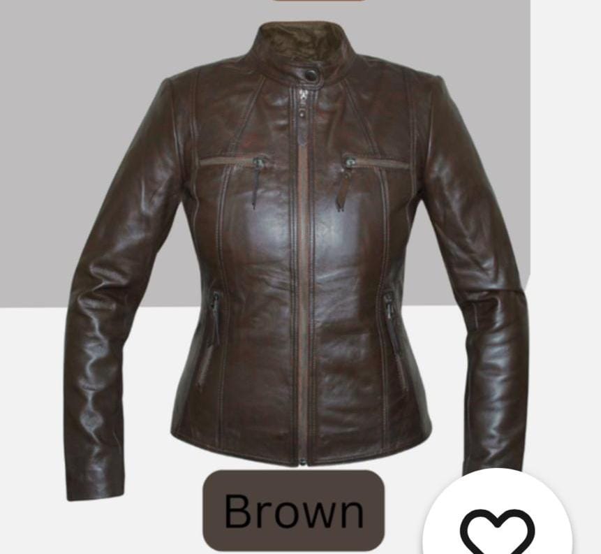 Chocolate Real Leather Mandarin Collar Jacket - jqwholesale.com