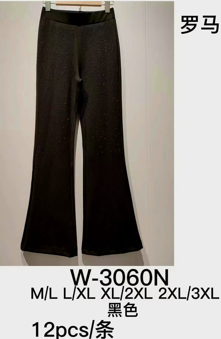 (4P.PACK) Half Sequin Bootcut Stretch Black Trousers - jqwholesale.com
