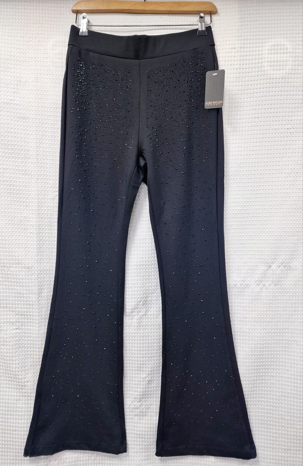 (4P. PACK) Full Sequin Bootcut Stretch Black Trousers - jqwholesale.com